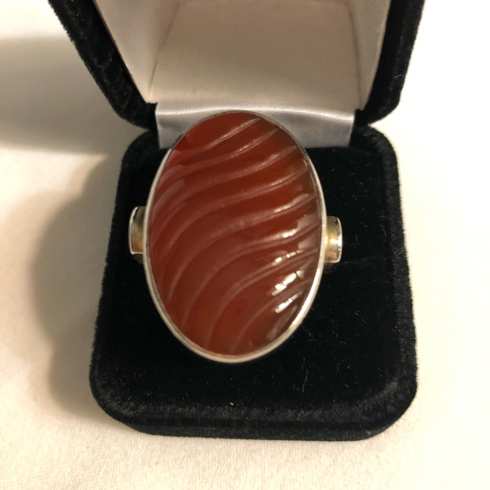 Carnelian carved stone sterling silver